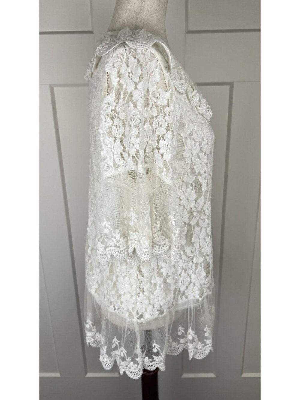 Boho Lace Top White Large Sheer Embroidered Floral Mesh Tunic Romantic Blouse - Picture 8 of 10